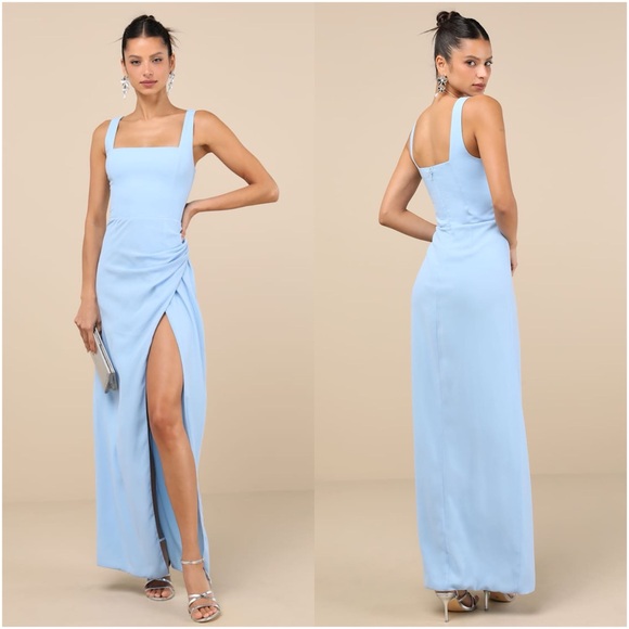 Lulus Dresses & Skirts - LULU'S Glamorous Disposition Light
Blue Ruched Maxi Dress